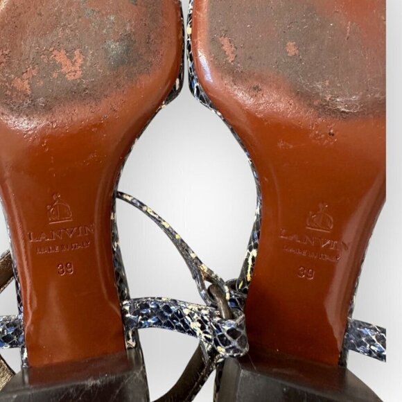 Lanvin Printed Snake Sandal,  Blue, white, yellow,  Size 39 EU, Mid‎ heel - Picture 9 of 16